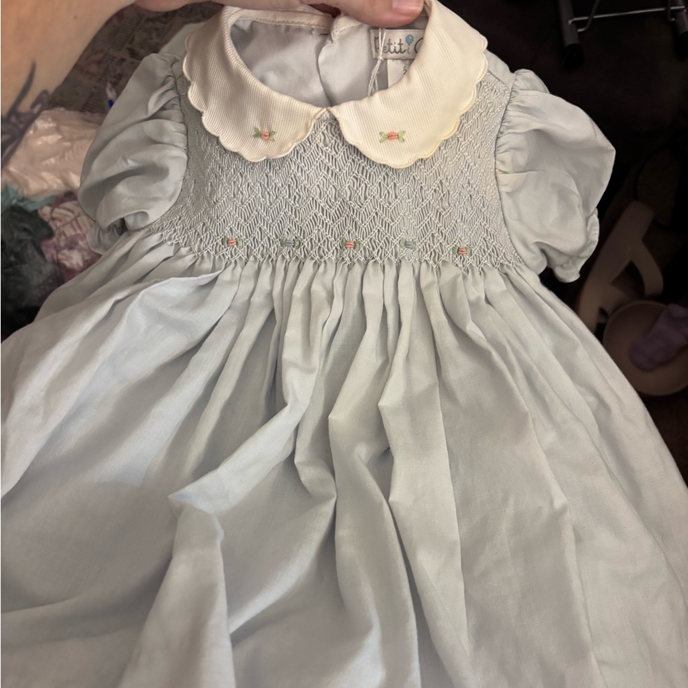 Petit Ami Cream and White Embroidered Dress